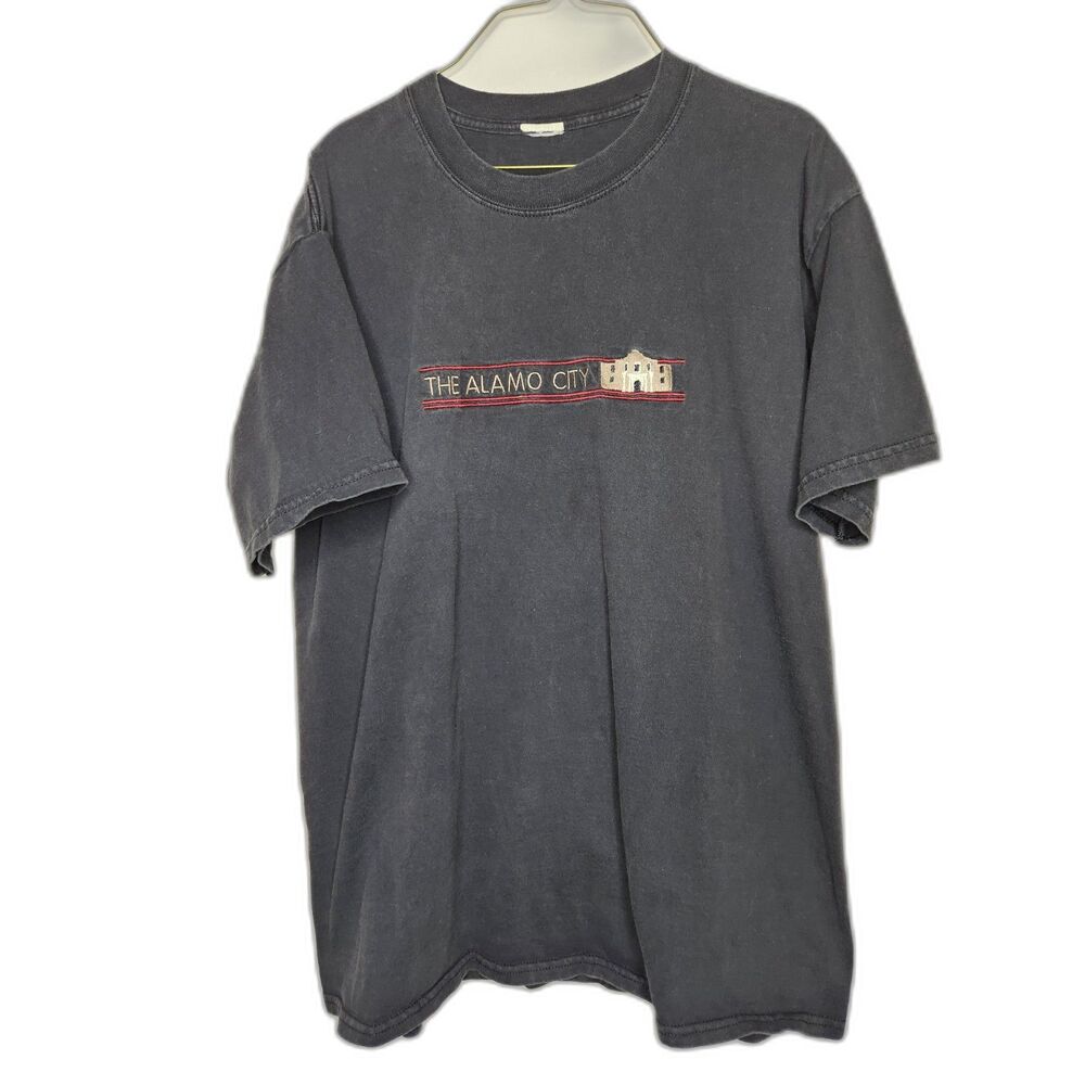 Vintage The Alamo City T Shirt Black Front Embroidery Texas Souvenir Relaxed L